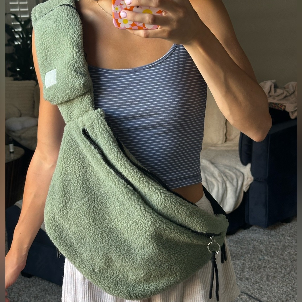 Cozy Green Sherpa Crossbody Bag